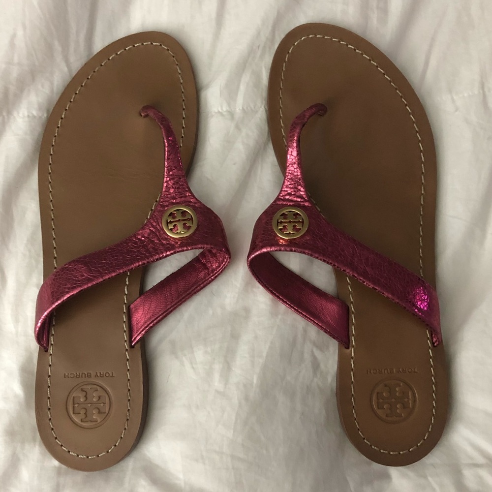 Tory Burch Cameron Metallic Pink Thong Sandals